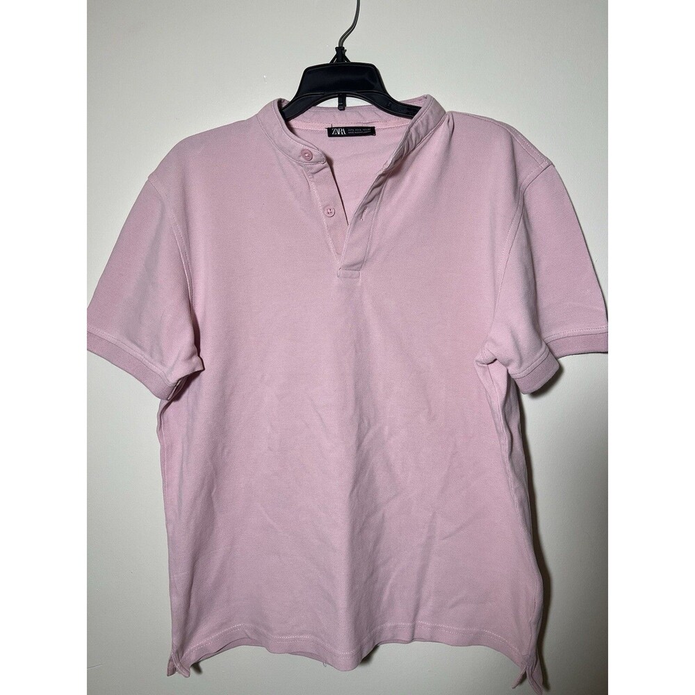 Zara Man Pink Polo T Shirt Short Sleeve Size Large
